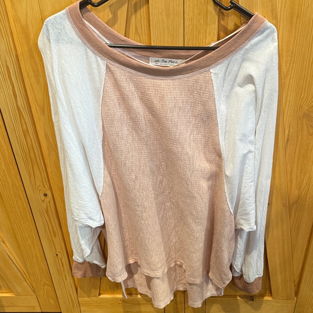 We The Free Pink and White Long Sleeve Top